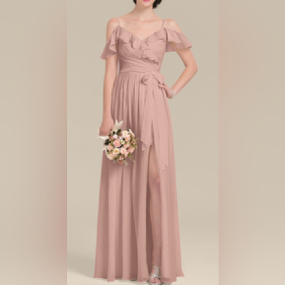 V-Neck-Floor-Length-Chiffon Dress-With-Bow